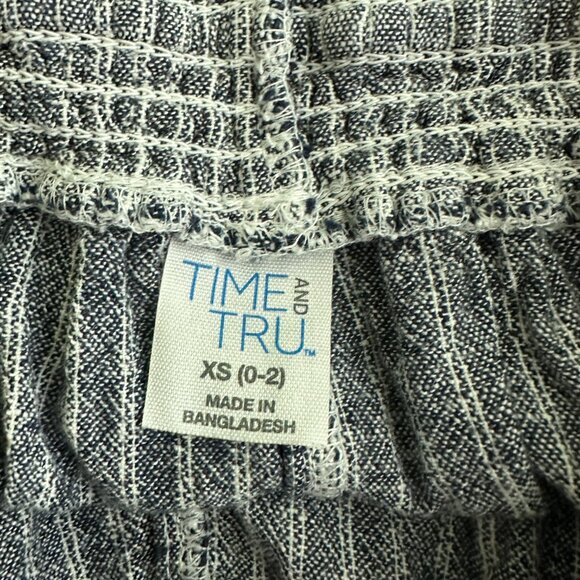2/$24 Time and Tru Linen Blend Shorts with Smocked Waist Navy Stripe #A0326 TRB2 - Picture 10 of 13